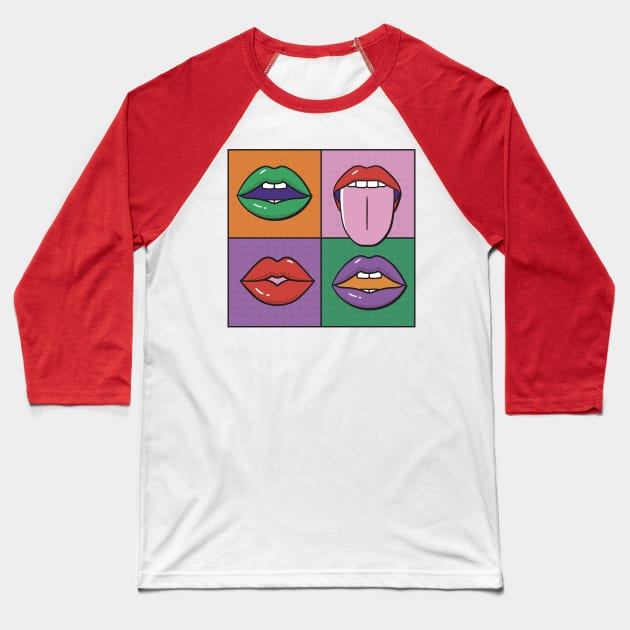 Pop Art Mouths Painting Baseball T-Shirt by ExelanArt